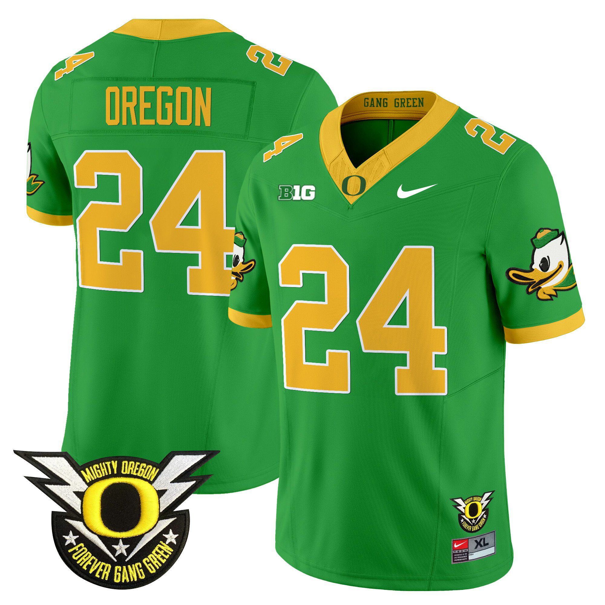 Men Oregon Ducks #24 Oregon Green 2024 Nike Forever Gang Green & BIG Patch Vapor Limited NCAA Jersey